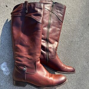 FRYE Brown Leather MELISSA TAB Tall Knee High Riding Boots Sz 7.5B